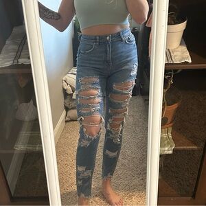 American Eagle Outfitters Ripped Blue Skinny Jeans